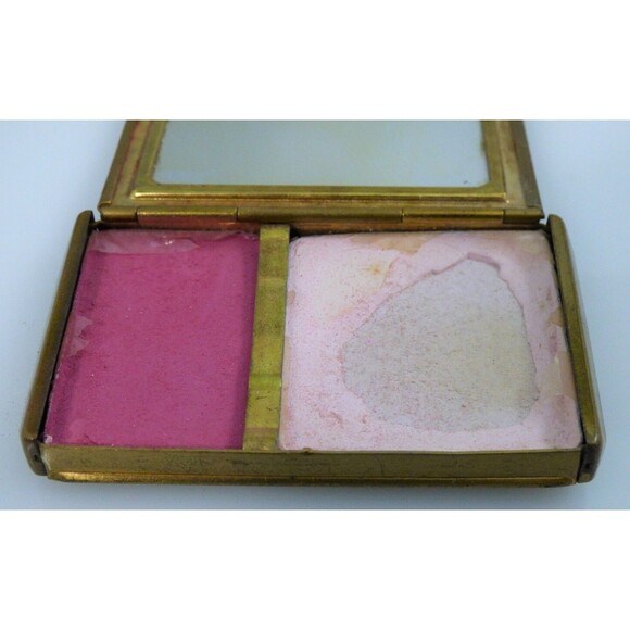 Charmant Compact Powder Rouge Leather Top Rectangle Gold Tone Mirror Vintage - Picture 7 of 12